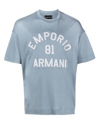 hellblaues besticktes T-Shirt mit einem Rundhalsausschnitt von Emporio Armani