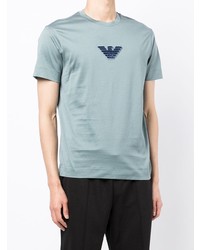 hellblaues besticktes T-Shirt mit einem Rundhalsausschnitt von Emporio Armani