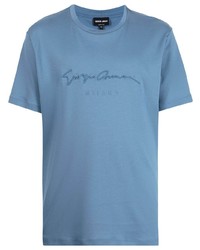 hellblaues besticktes T-Shirt mit einem Rundhalsausschnitt von Giorgio Armani