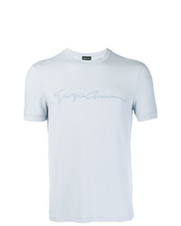 hellblaues besticktes T-Shirt mit einem Rundhalsausschnitt von Giorgio Armani