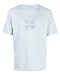 hellblaues besticktes T-Shirt mit einem Rundhalsausschnitt von Li-Ning