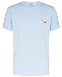hellblaues besticktes T-Shirt mit einem Rundhalsausschnitt von MAISON KITSUNÉ