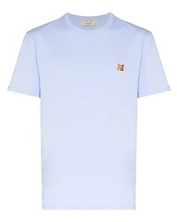 hellblaues besticktes T-Shirt mit einem Rundhalsausschnitt von MAISON KITSUNÉ