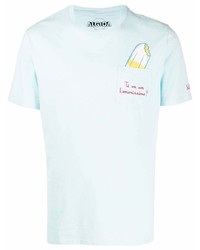 hellblaues besticktes T-Shirt mit einem Rundhalsausschnitt von MC2 Saint Barth