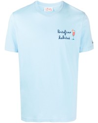 hellblaues besticktes T-Shirt mit einem Rundhalsausschnitt von MC2 Saint Barth