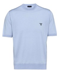hellblaues besticktes T-Shirt mit einem Rundhalsausschnitt von Prada