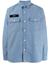 hellblaues Chambray Langarmhemd von A Bathing Ape