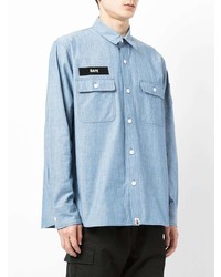 hellblaues Chambray Langarmhemd von A Bathing Ape