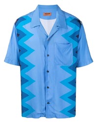 hellblaues Kurzarmhemd mit Chevron-Muster von Missoni