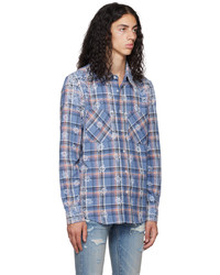 hellblaues Flanell Langarmhemd mit Schottenmuster von Amiri