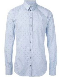 hellblaues gepunktetes Langarmhemd von Dolce & Gabbana
