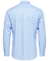 hellblaues gepunktetes Langarmhemd von Selected Homme