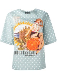 hellblaues gepunktetes T-Shirt mit einem Rundhalsausschnitt von Dolce & Gabbana