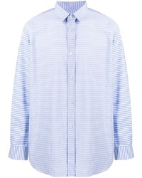 hellblaues horizontal gestreiftes Langarmhemd von Comme Des Garcons SHIRT