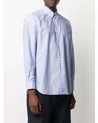 hellblaues horizontal gestreiftes Langarmhemd von Comme Des Garcons SHIRT