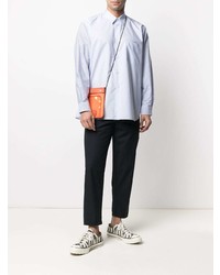 hellblaues horizontal gestreiftes Langarmhemd von Comme Des Garcons SHIRT