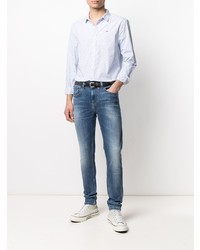 hellblaues horizontal gestreiftes Langarmhemd von Tommy Hilfiger