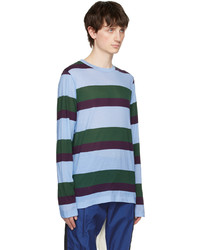 hellblaues horizontal gestreiftes Langarmshirt von Dries Van Noten