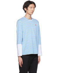 hellblaues horizontal gestreiftes Langarmshirt von Comme Des Garcons Play