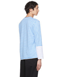 hellblaues horizontal gestreiftes Langarmshirt von Comme Des Garcons Play