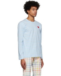 hellblaues horizontal gestreiftes Langarmshirt von Comme Des Garcons Play