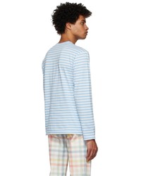 hellblaues horizontal gestreiftes Langarmshirt von Comme Des Garcons Play