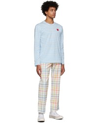 hellblaues horizontal gestreiftes Langarmshirt von Comme Des Garcons Play