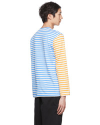 hellblaues horizontal gestreiftes Langarmshirt von Comme Des Garcons Play