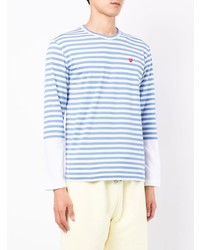 hellblaues horizontal gestreiftes Langarmshirt von Comme Des Garcons Play