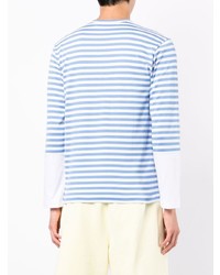 hellblaues horizontal gestreiftes Langarmshirt von Comme Des Garcons Play