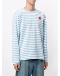 hellblaues horizontal gestreiftes Langarmshirt von Comme Des Garcons Play