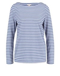 hellblaues horizontal gestreiftes Langarmshirt von Esprit