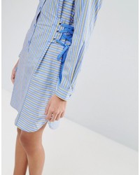 hellblaues horizontal gestreiftes Shirtkleid von Asos