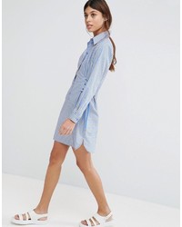 hellblaues horizontal gestreiftes Shirtkleid von Asos