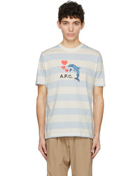 hellblaues horizontal gestreiftes T-Shirt mit einem Rundhalsausschnitt von A.P.C.