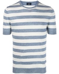 hellblaues horizontal gestreiftes T-Shirt mit einem Rundhalsausschnitt von Barba
