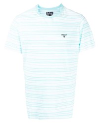hellblaues horizontal gestreiftes T-Shirt mit einem Rundhalsausschnitt von Barbour