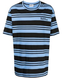 hellblaues horizontal gestreiftes T-Shirt mit einem Rundhalsausschnitt von Blood Brother