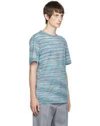 hellblaues horizontal gestreiftes T-Shirt mit einem Rundhalsausschnitt von Missoni