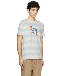 hellblaues horizontal gestreiftes T-Shirt mit einem Rundhalsausschnitt von A.P.C.