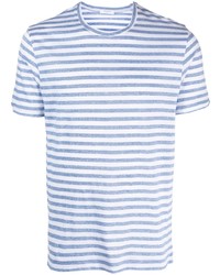 hellblaues horizontal gestreiftes T-Shirt mit einem Rundhalsausschnitt von Boglioli