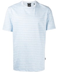 hellblaues horizontal gestreiftes T-Shirt mit einem Rundhalsausschnitt von BOSS
