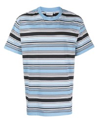 hellblaues horizontal gestreiftes T-Shirt mit einem Rundhalsausschnitt von Carhartt WIP