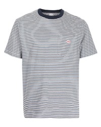 hellblaues horizontal gestreiftes T-Shirt mit einem Rundhalsausschnitt von Danton
