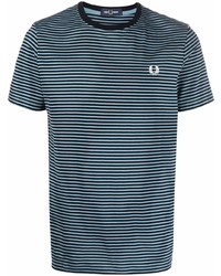hellblaues horizontal gestreiftes T-Shirt mit einem Rundhalsausschnitt von Fred Perry