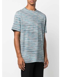 hellblaues horizontal gestreiftes T-Shirt mit einem Rundhalsausschnitt von Missoni