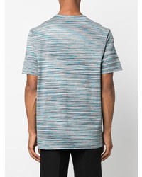 hellblaues horizontal gestreiftes T-Shirt mit einem Rundhalsausschnitt von Missoni