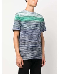 hellblaues horizontal gestreiftes T-Shirt mit einem Rundhalsausschnitt von Missoni