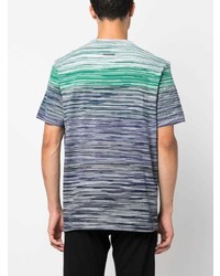 hellblaues horizontal gestreiftes T-Shirt mit einem Rundhalsausschnitt von Missoni