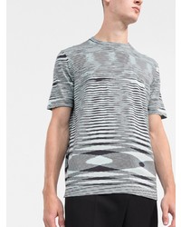 hellblaues horizontal gestreiftes T-Shirt mit einem Rundhalsausschnitt von Missoni